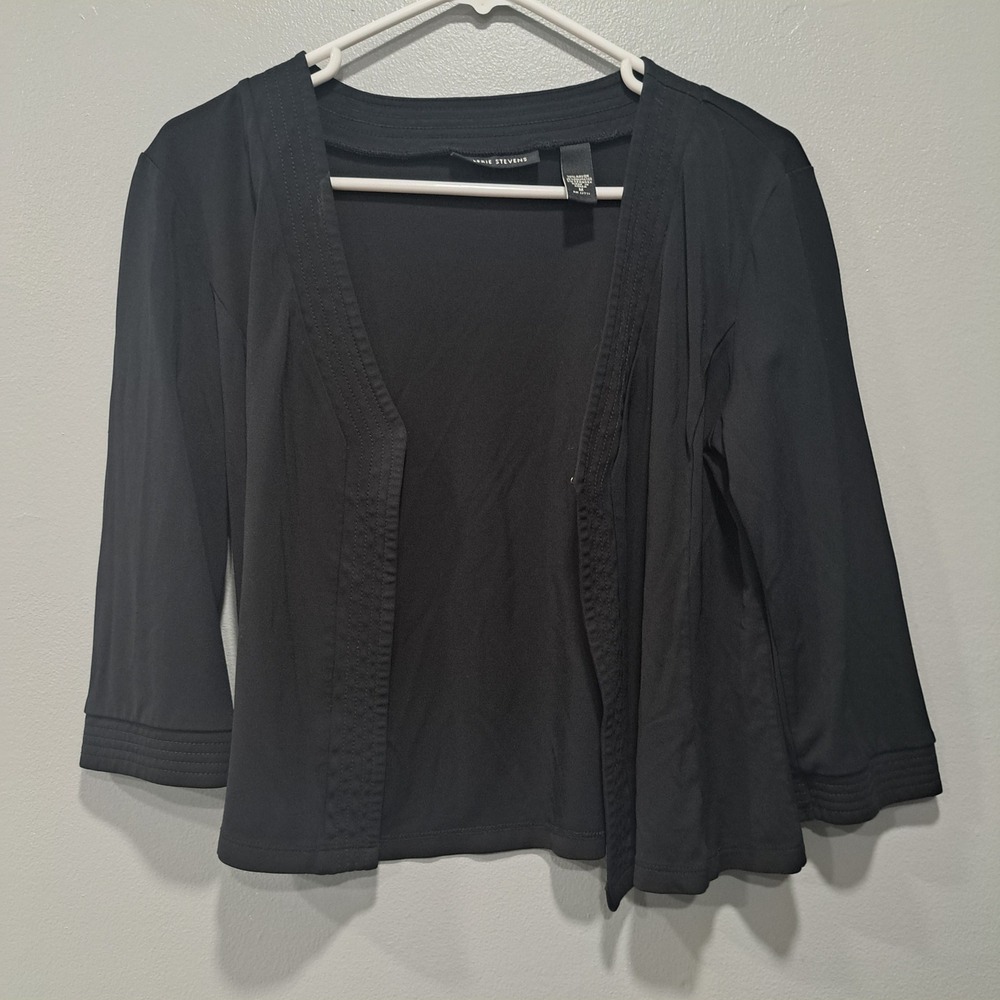 Valerie Stevens Womens Black 3/4 Sleeve Open Front Cardigan Shrug Size M